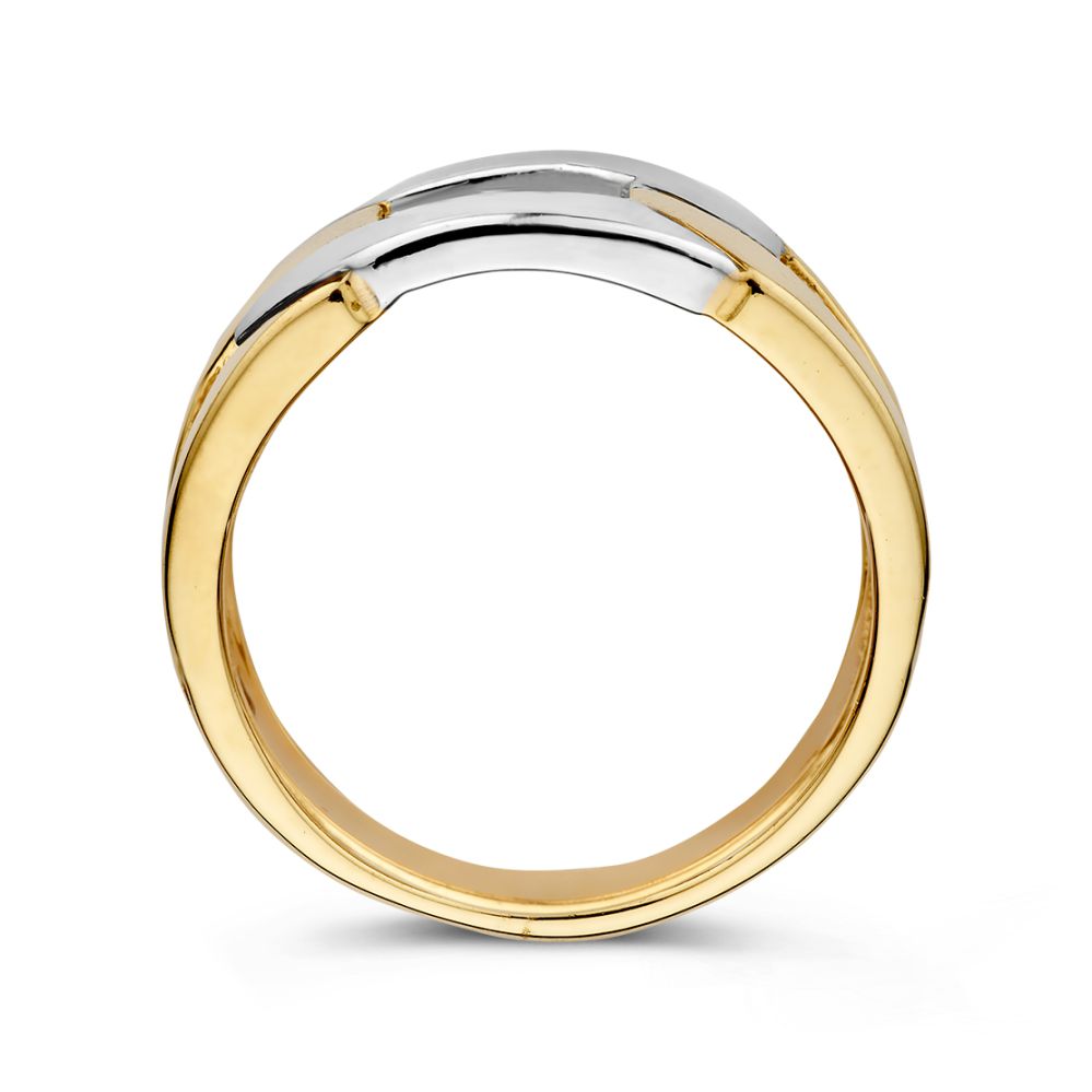 Bague en or jaune et blanc bicolore 14 carats - Design unique en maille