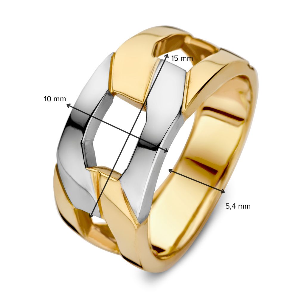 Bague en or jaune et blanc bicolore 14 carats - Design unique en maille