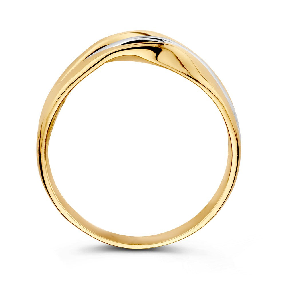 Bague pour femme en or blanc et or jaune 14 carats - Design ondulé avec une allure luxueuse