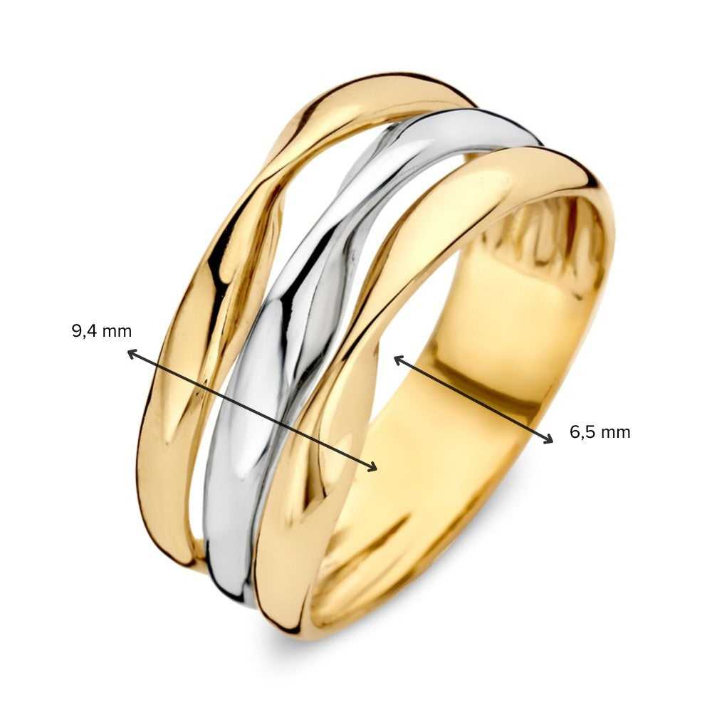 Bague pour femme en or blanc et or jaune 14 carats - Design ondulé avec une allure luxueuse