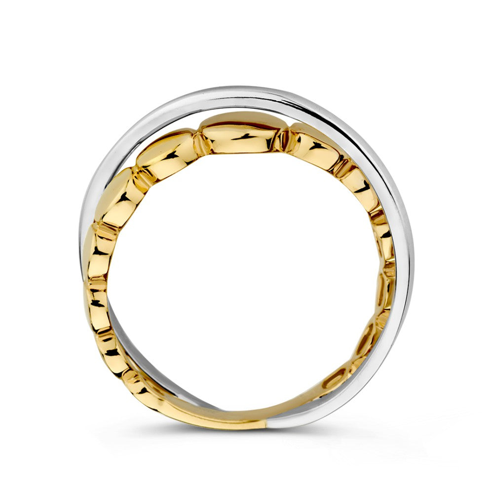 Bague Bicolore en Or Blanc et Or Jaune avec Deux Bandes Croisées – Luxe 14 Carats pour Femme