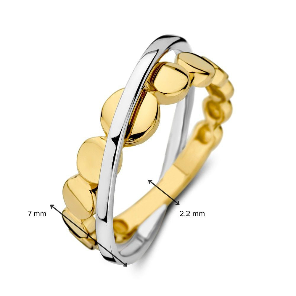 Bague Bicolore en Or Blanc et Or Jaune avec Deux Bandes Croisées – Luxe 14 Carats pour Femme