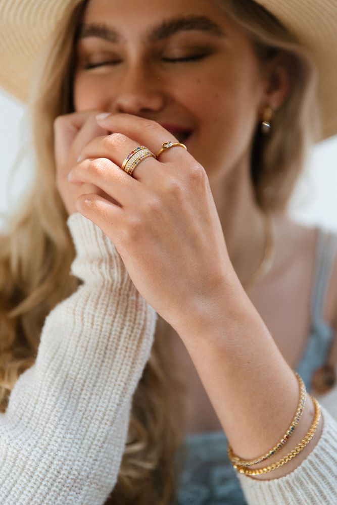 Bague pour femme en or bicolore 14 carats avec diamant taillé en brillant