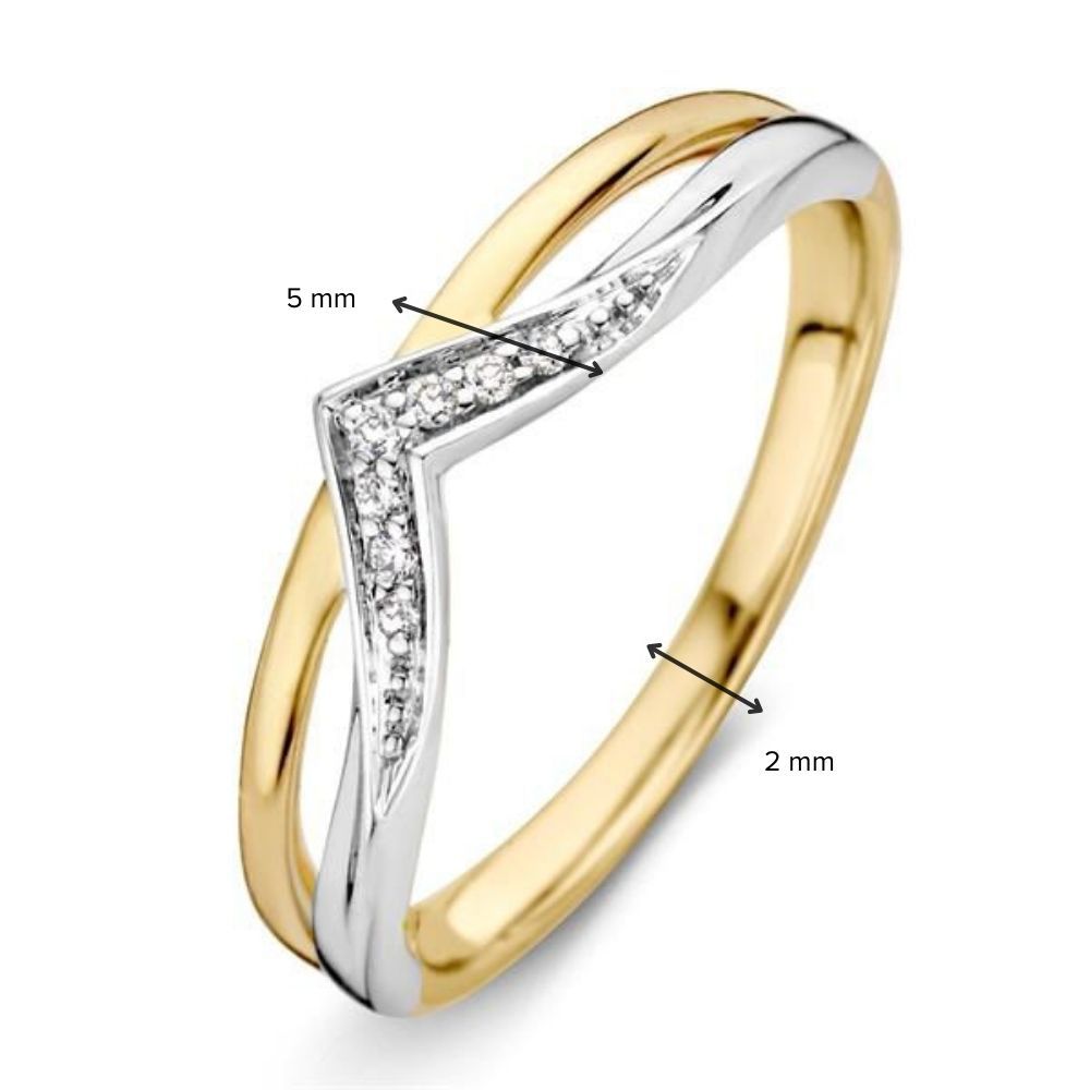 Bague pour femme en or bicolore 14 carats avec diamant taillé en brillant