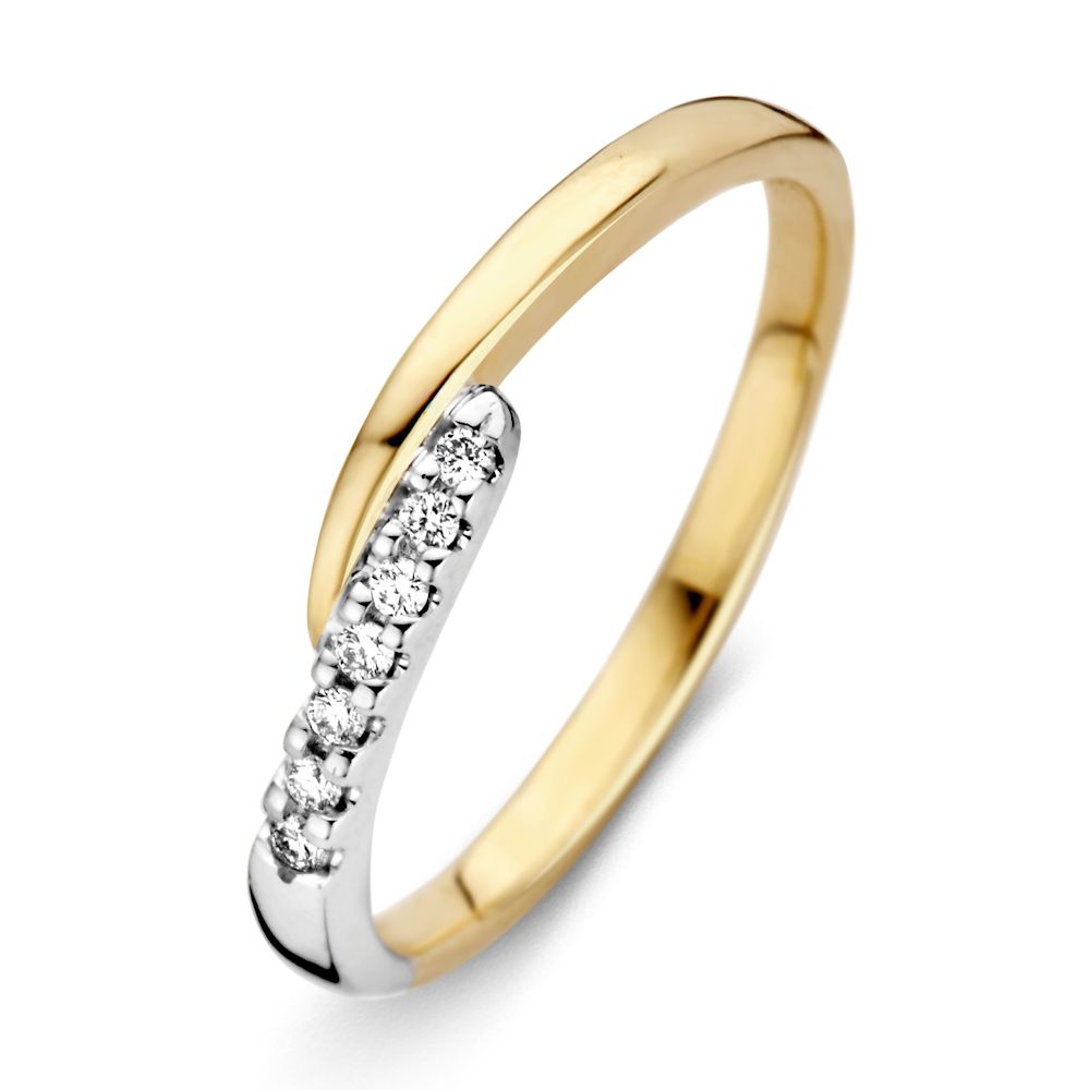 Bague en or bicolore 14 carats avec diamants taillés en brillant.