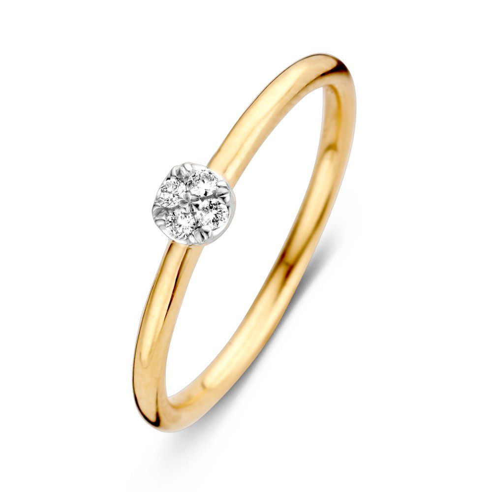 Bague en or bicolore 14 carats avec diamant taillé en brillant.