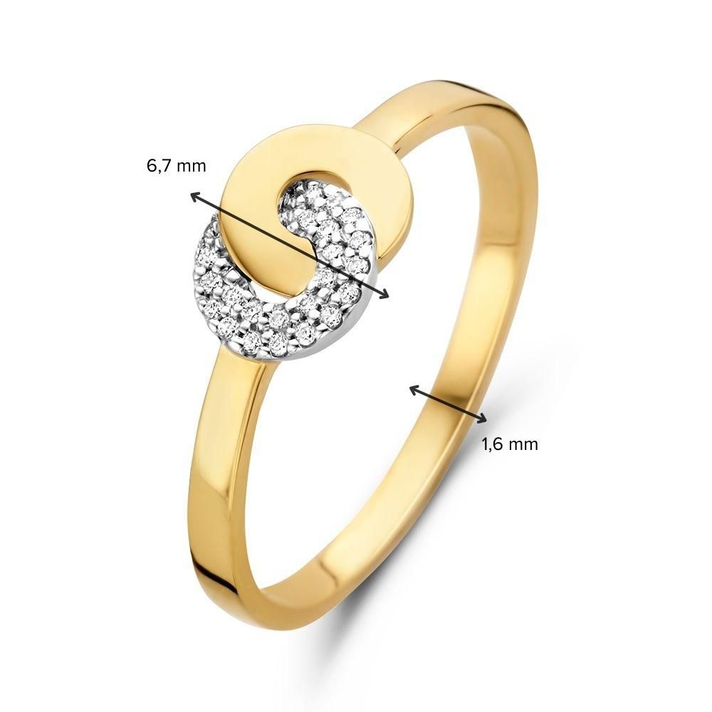 Bague pour femme en or bicolore 14 carats avec diamants et cercles entrelacés
