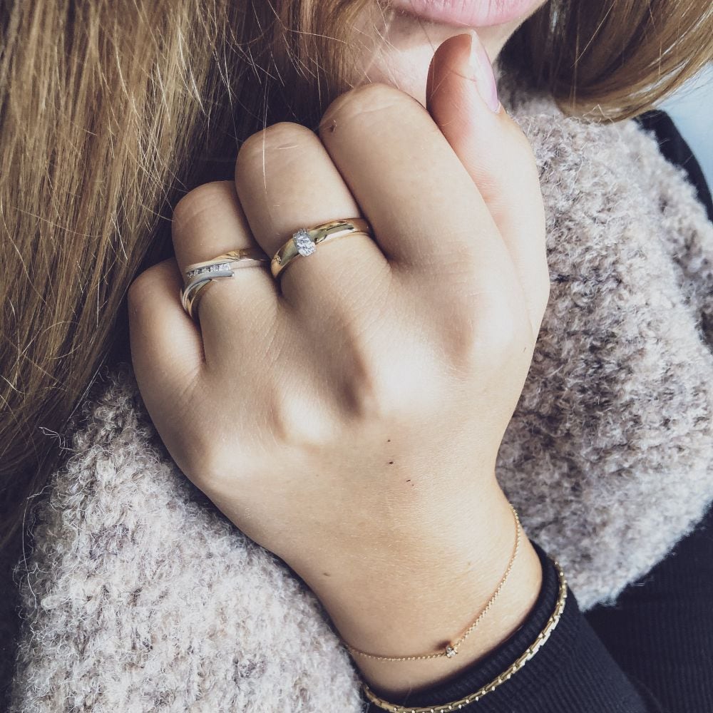 Bague pour femme en or bicolore 14 carats avec diamants taillés en brillant