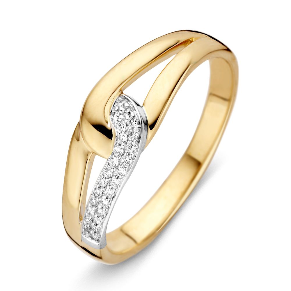 Bague en or bicolore 14 carats avec diamants taillés en brillant.