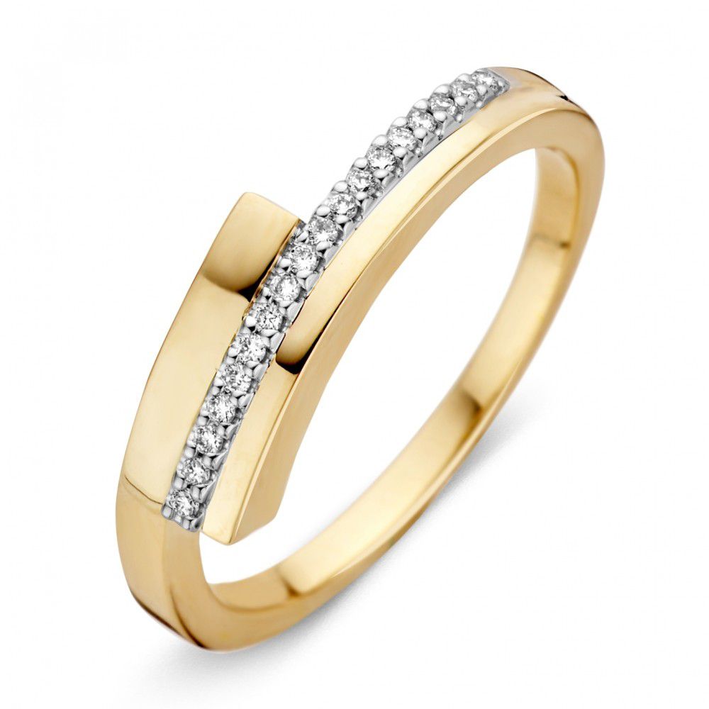 Bague en or bicolore 14 carats avec diamants taille brillant.