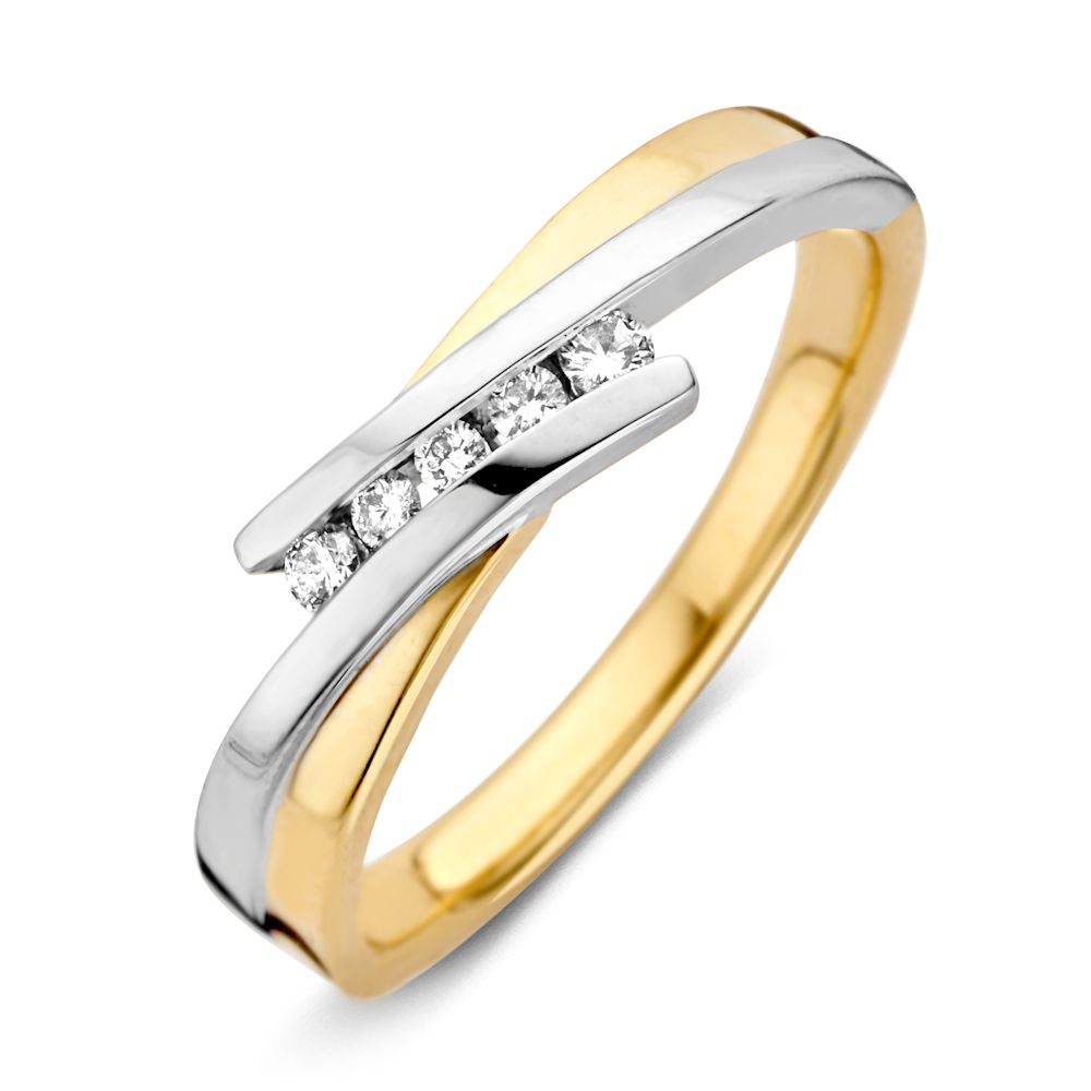 Bague en or bicolore avec diamants taillés en brillant.