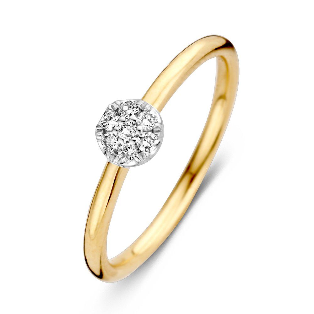 Bague en or bicolore pour femme avec un diamant taillé en brillant.