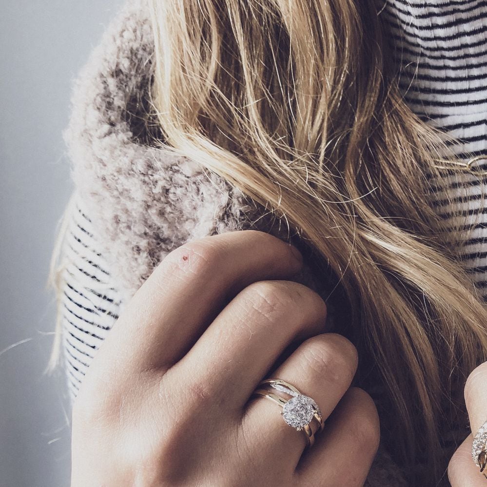 Bague en or bicolore 14 carats avec diamants taillés en brillant