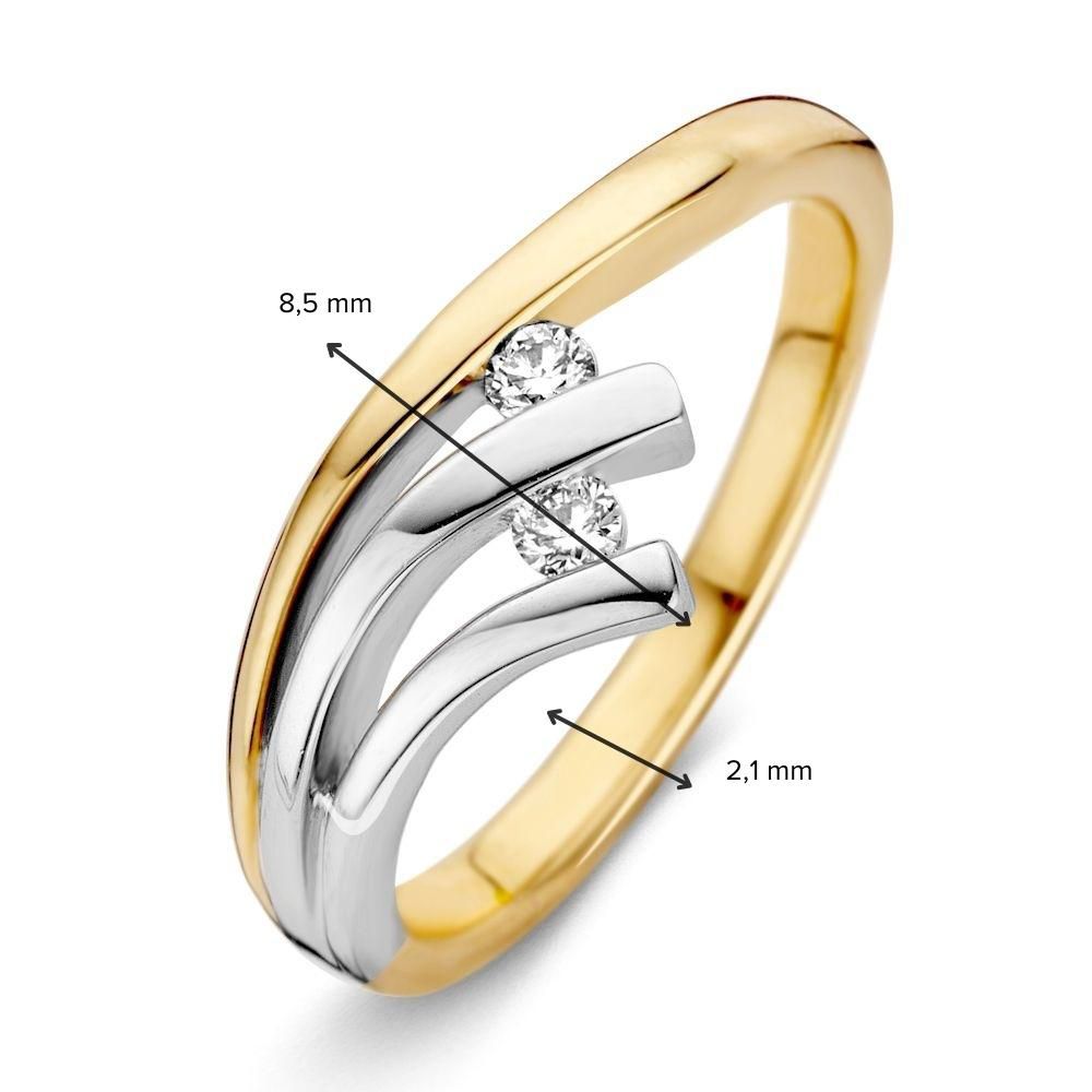 Bague pour femme en or bicolore 14 carats avec diamants taillés en brillant