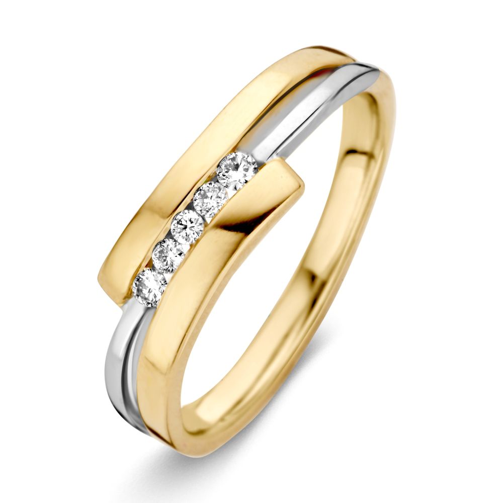 Bague en or bicolore 14 carats avec diamants en taille brillant.