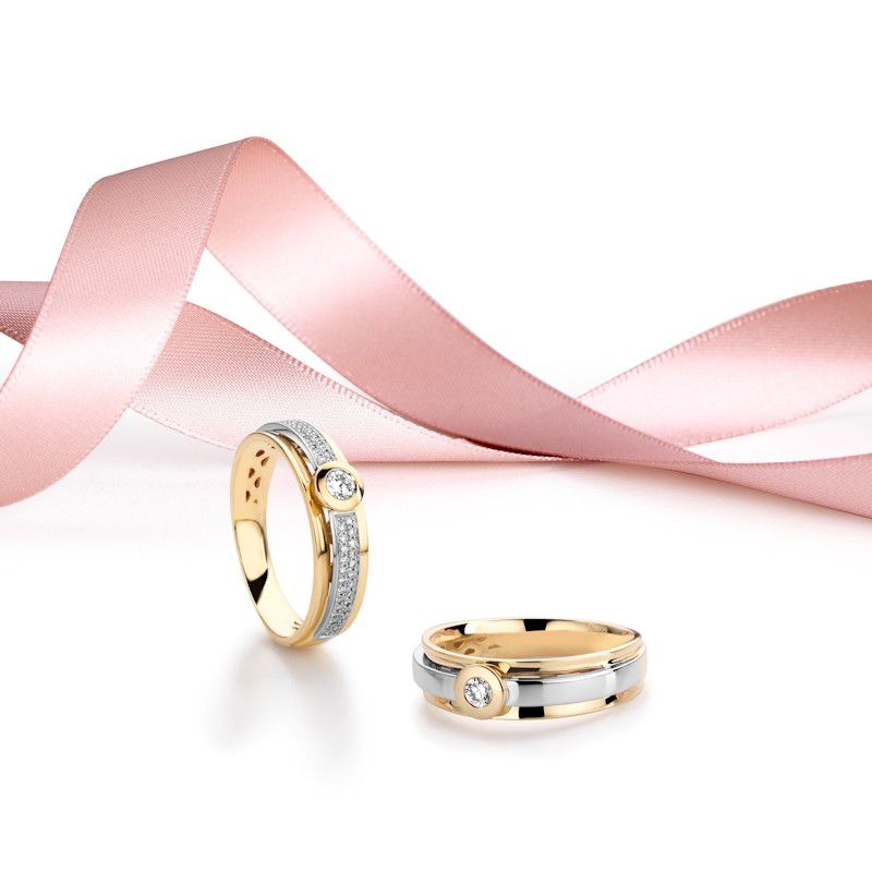 Bague en or bicolore 14 carats avec diamants taillés en brillant