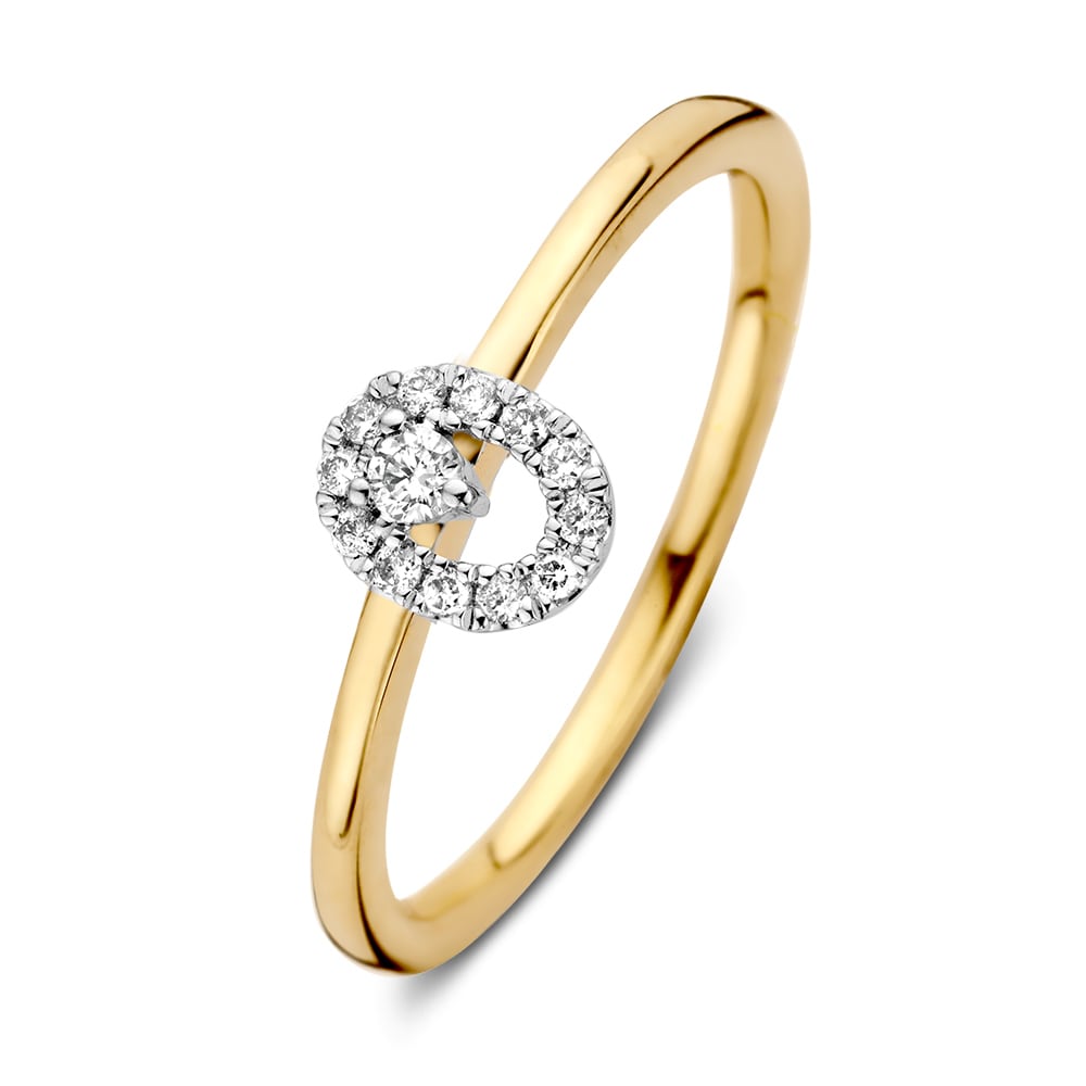 Bague en or jaune et blanc 14 carats avec diamants taillés en brillant.