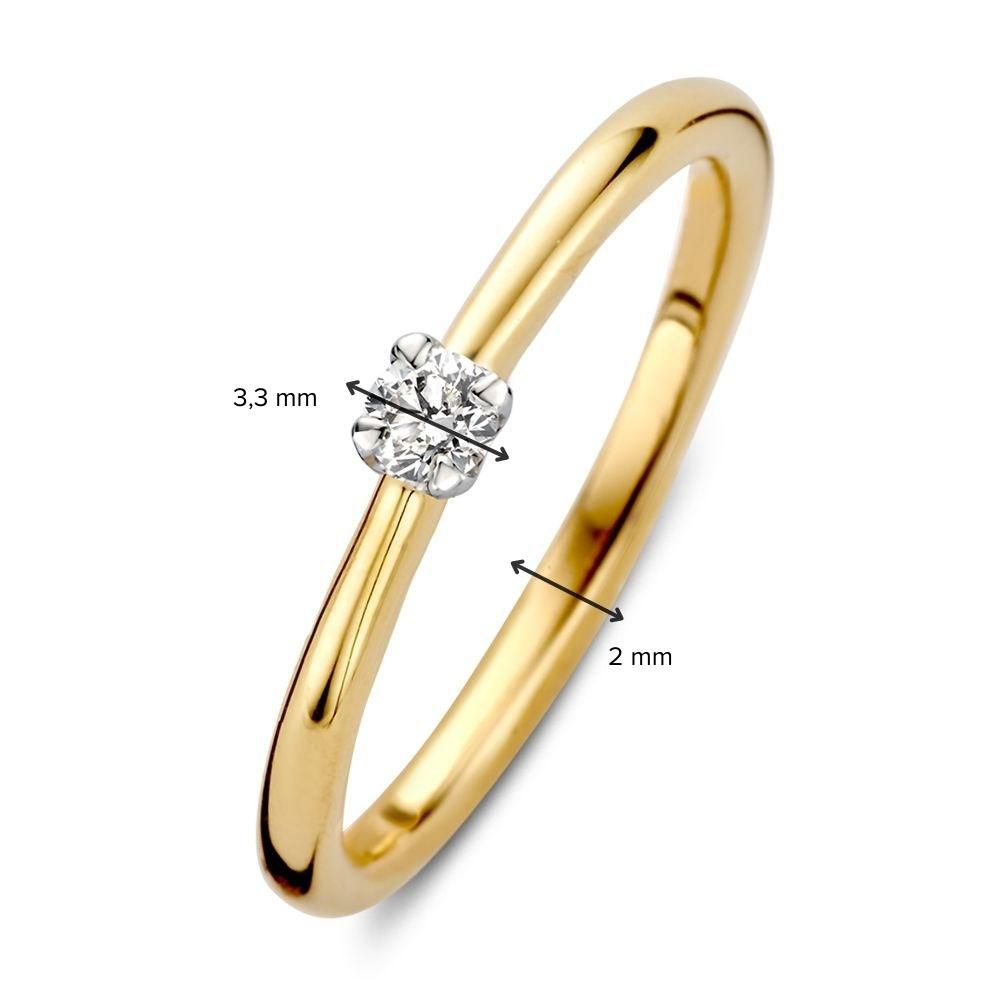 Bague solitaire en or jaune et blanc 14 carats avec sertissage en tulipe et diamant