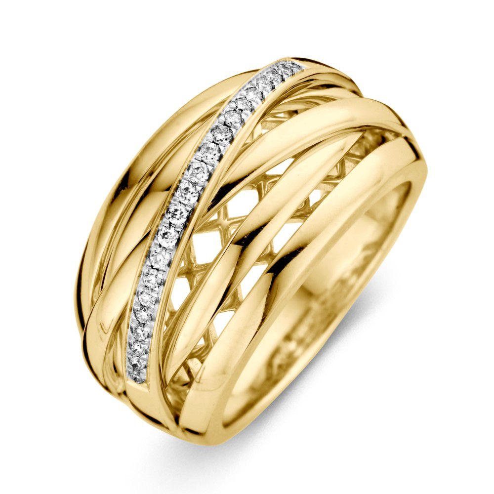 Bague bicolore en or avec des bandes raffinées et des brillants.