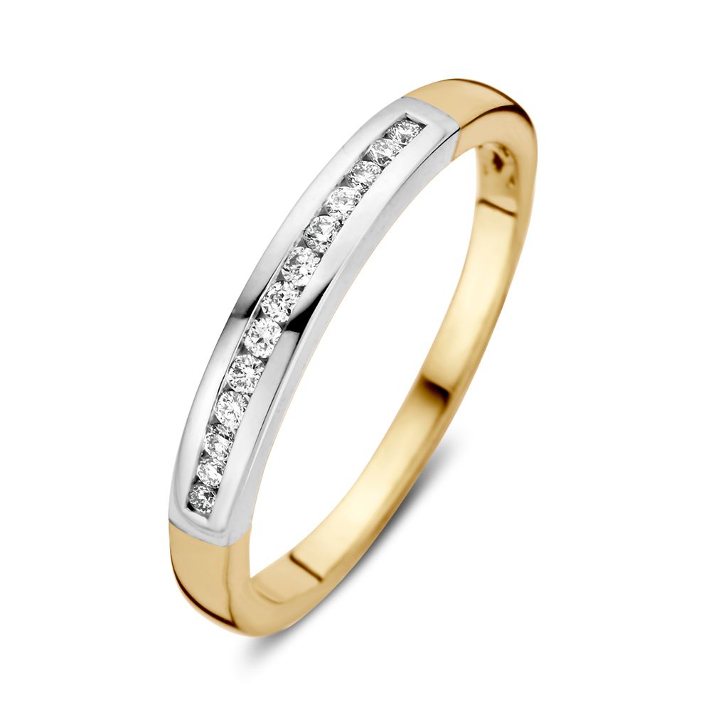 Bague bicolore en or jaune et blanc avec 0,12 ct de diamants.