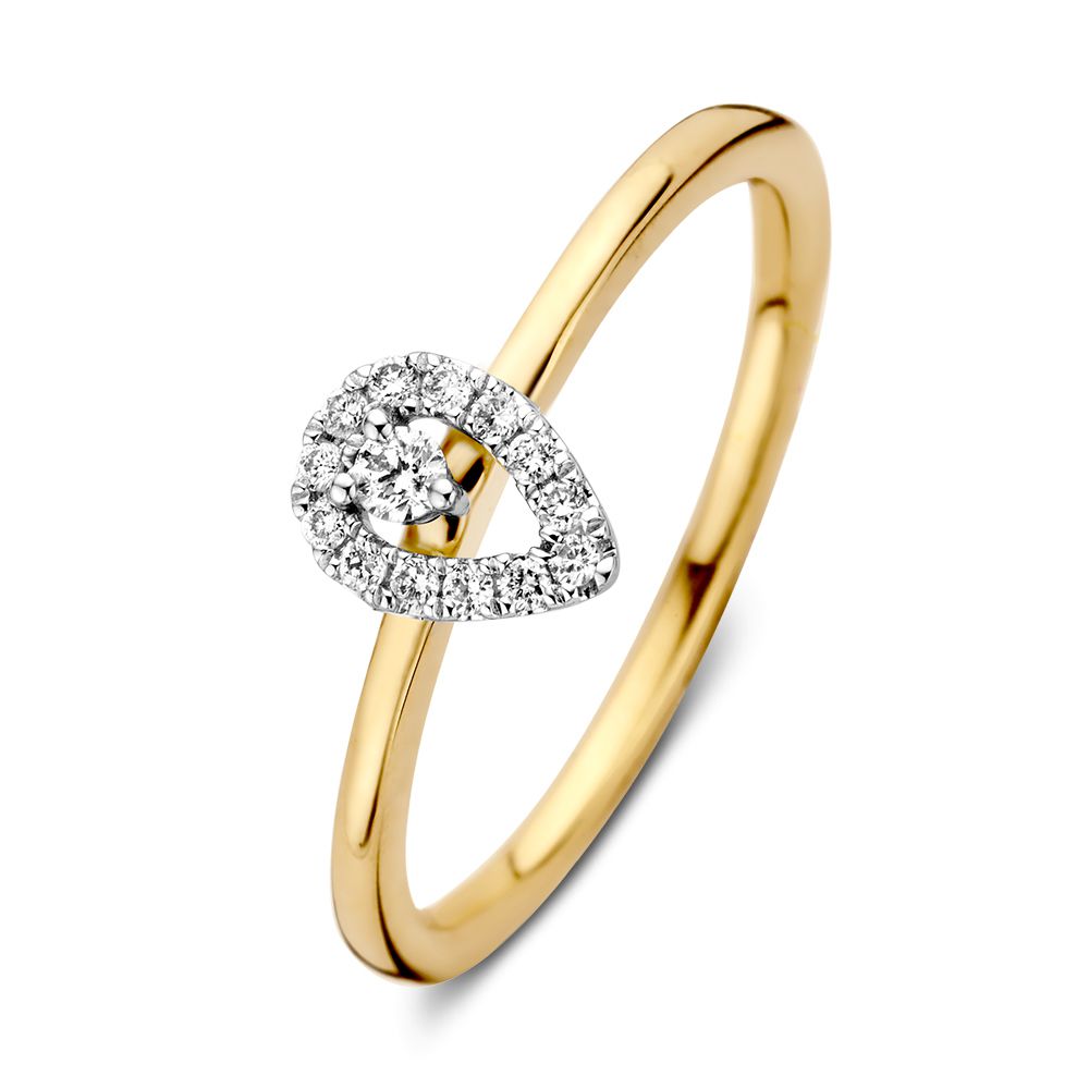 Bague bicolore en or jaune et blanc avec un diamant de 0,12 ct, 14 carats.