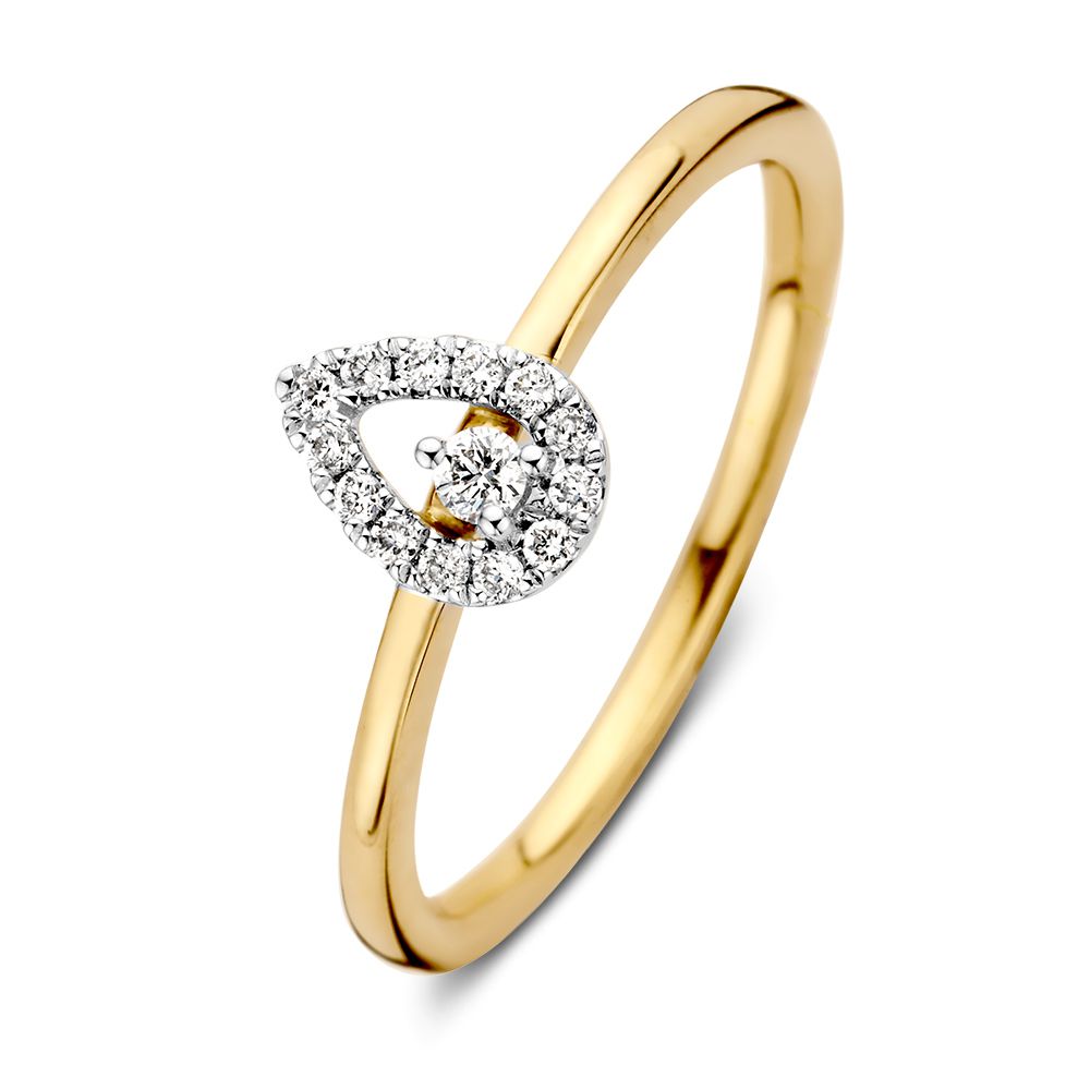 Bague pour femme bicolore en or jaune et or blanc avec 0,12 crt diamant, 14 carats