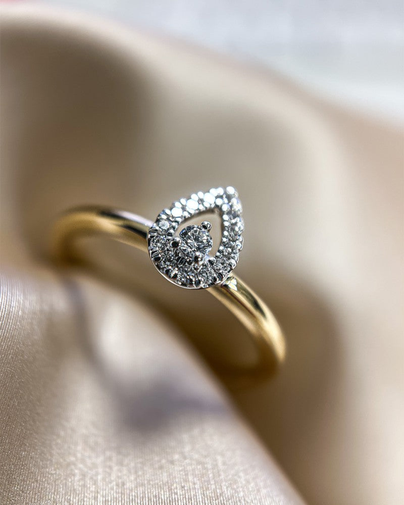Bague pour femme bicolore en or jaune et or blanc avec 0,12 crt diamant, 14 carats