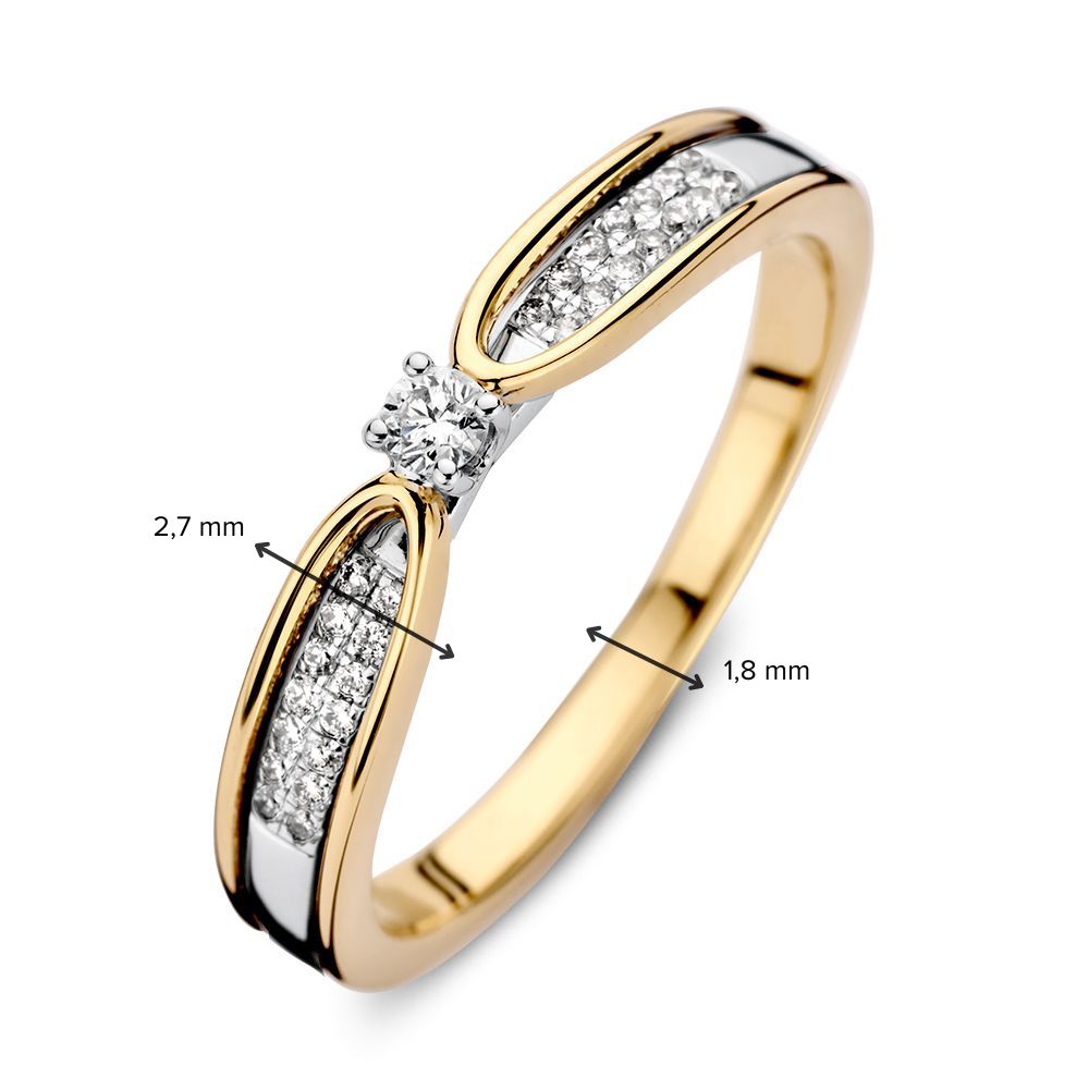 Bague bicolore en or jaune et or blanc 14kt avec diamants – Bague élégante pour femme avec une pierre centrale frappante