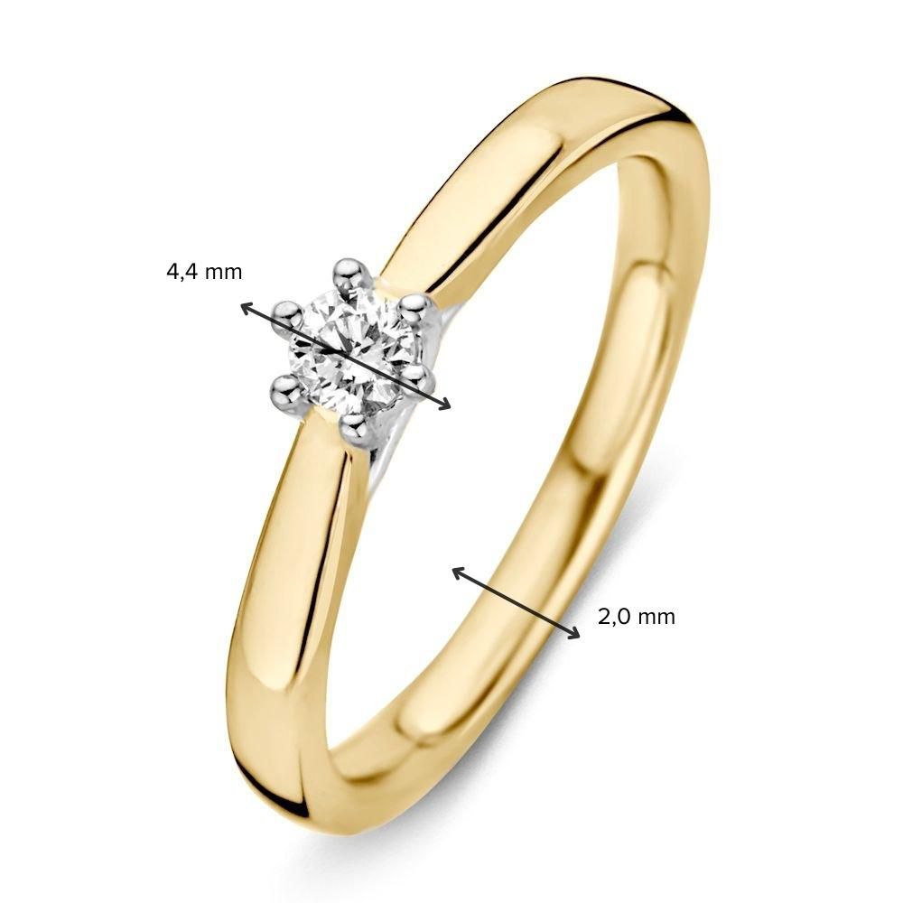 Bague pour femme en or jaune et or blanc bicolore intemporelle avec diamant brillant de 0,14 ct