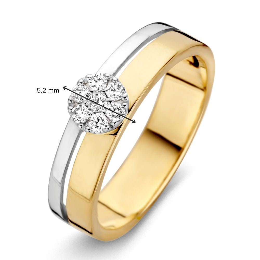 Bague en or jaune et blanc au design crossover avec diamants brillants