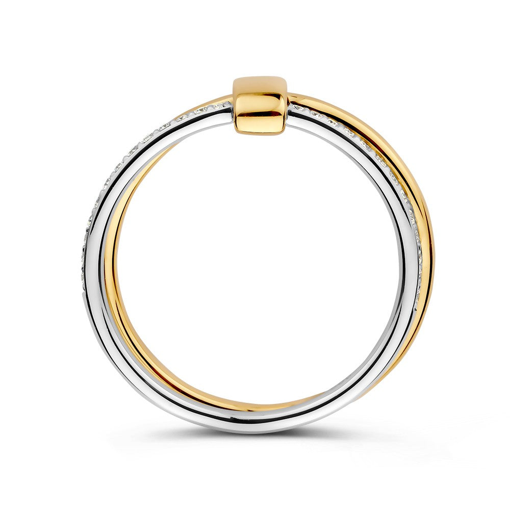 Bague bicolore en or jaune et or blanc avec 0.14ct de diamants