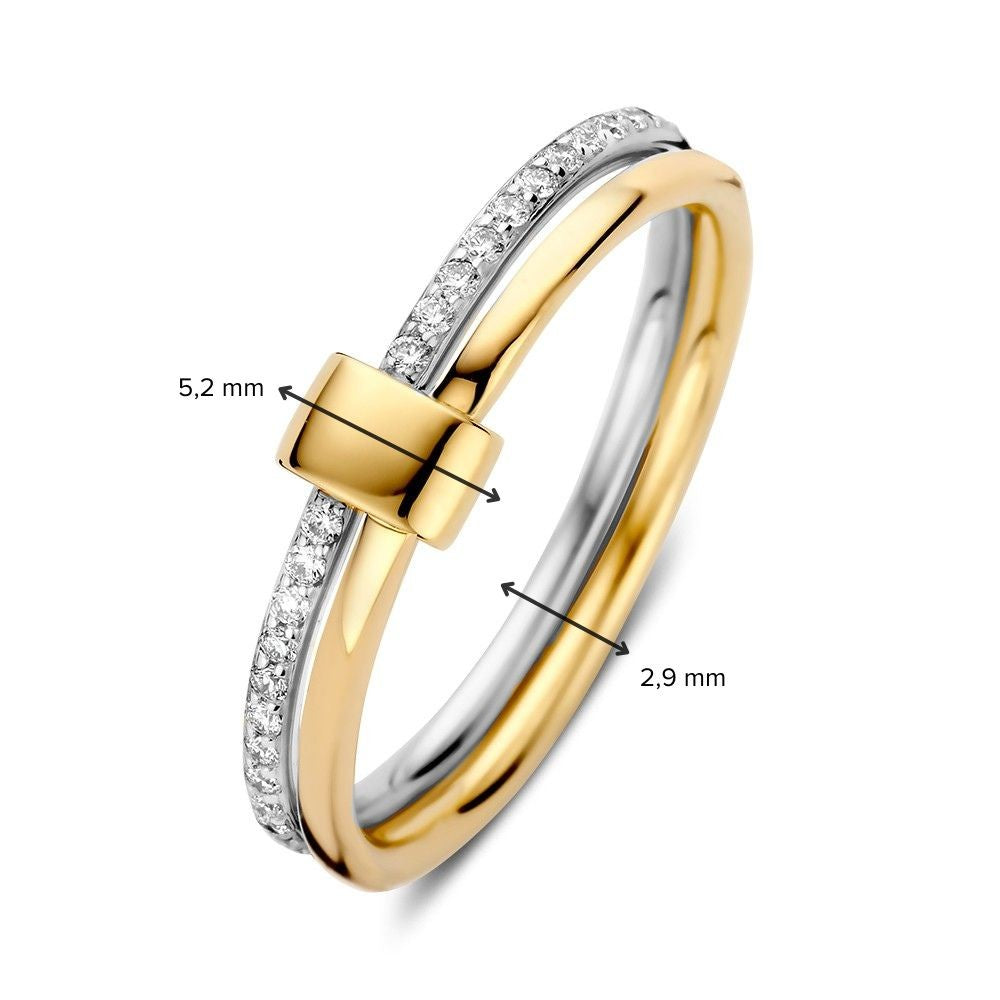 Bague bicolore en or jaune et or blanc avec 0.14ct de diamants