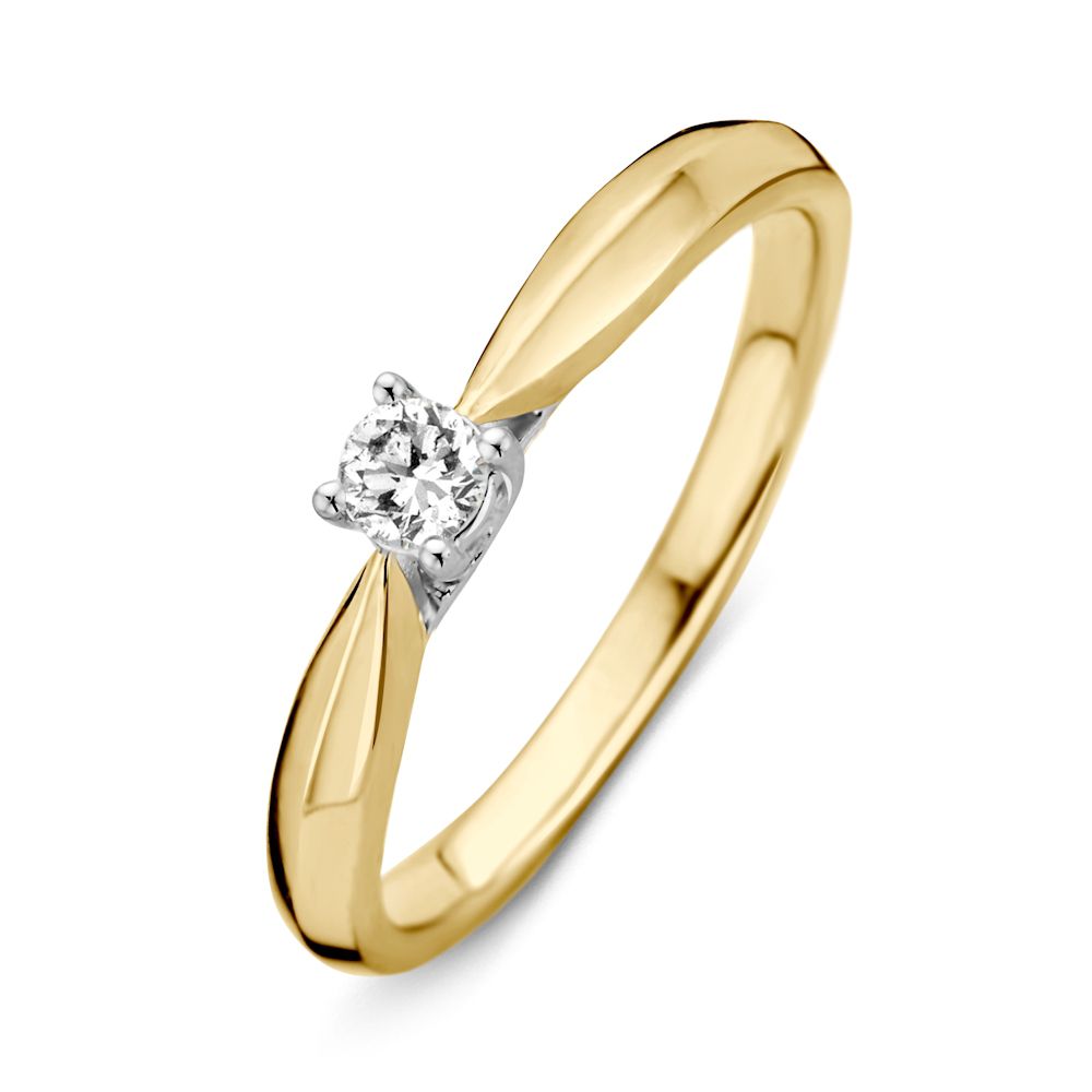 Bague en or jaune et blanc avec un diamant brillant de 0,15 ct.