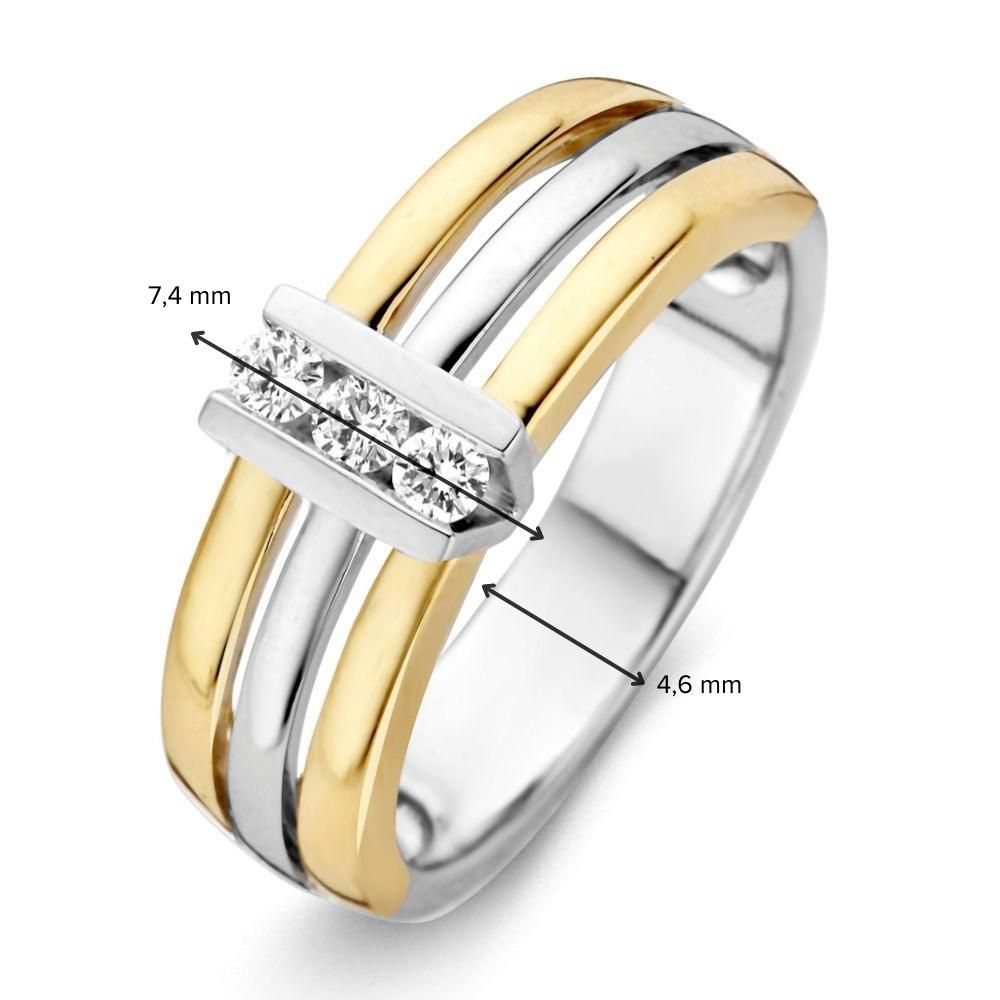 Bague en Or Bicolore Large avec Trois Diamants en Sertissage V 0.15 crt.
