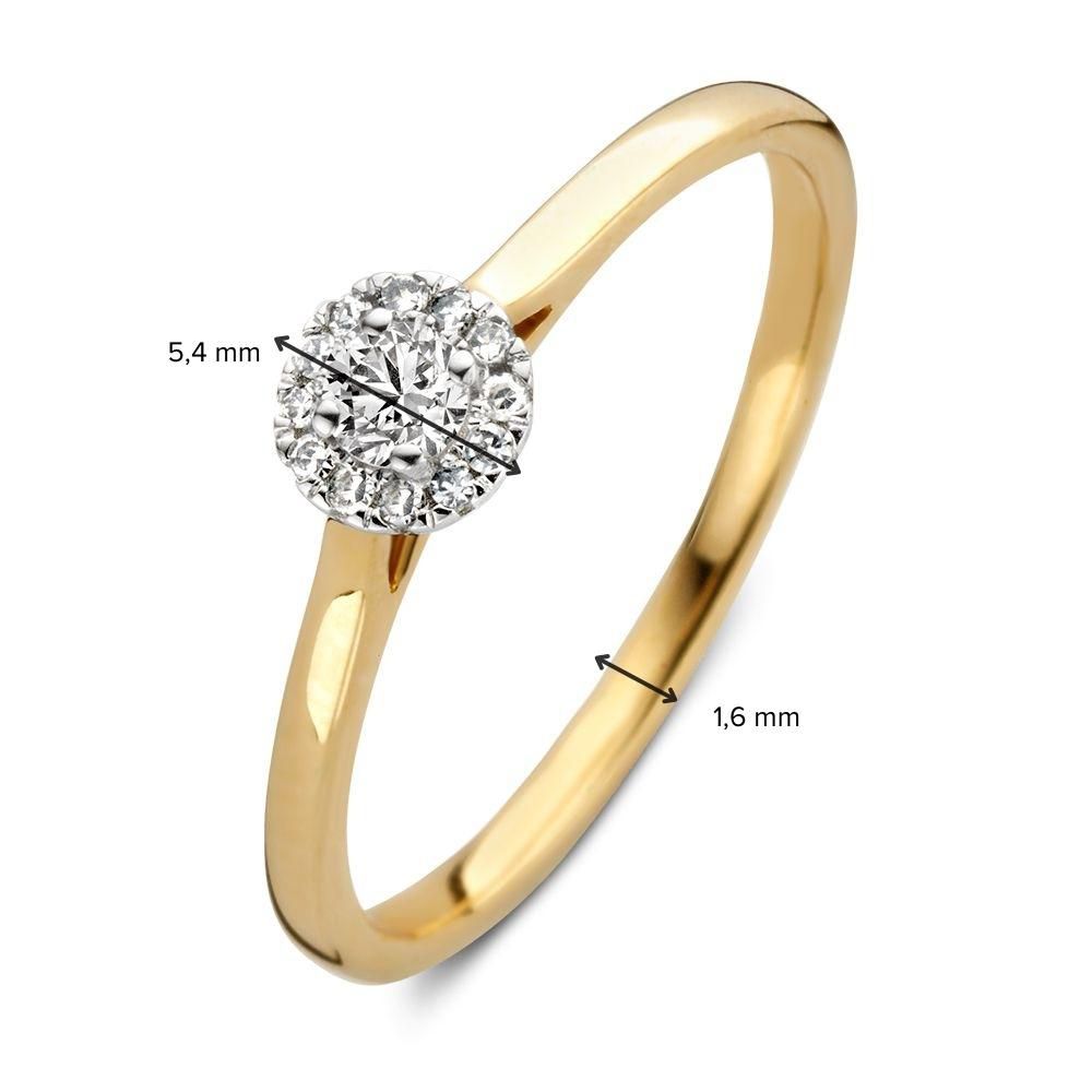 Bague pour femme en or jaune et or blanc entourage avec 0,15 ct de diamants brillants