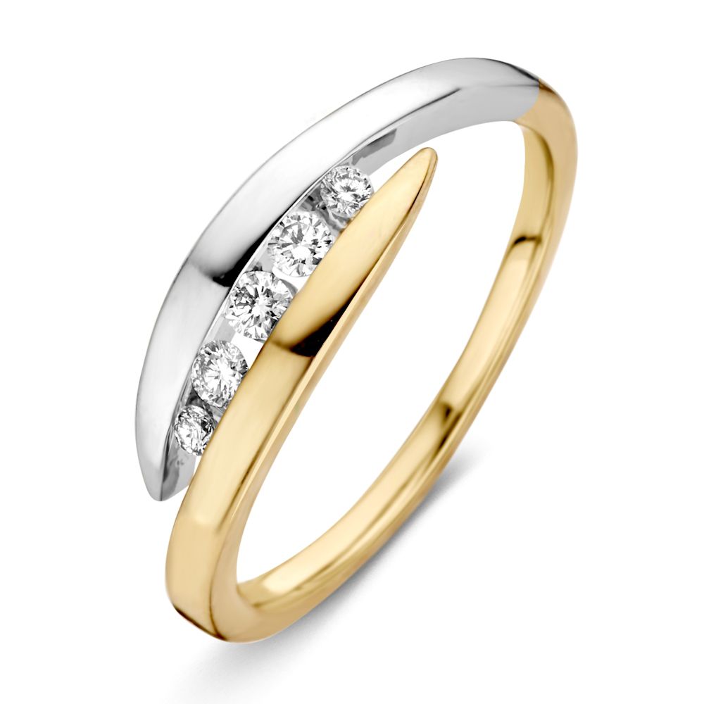 Bague dame en or jaune et blanc 14K avec 0,16 ct de diamants brillants.