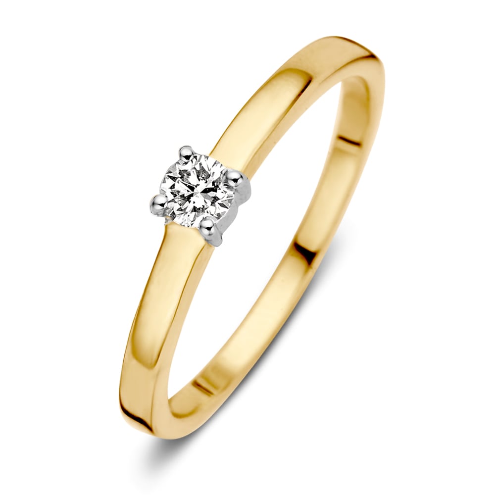 Bague en or bicolore jaune et blanc avec un diamant brillant de 0,16 ct.