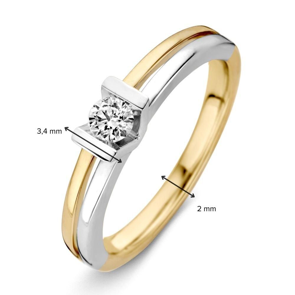 Bague pour femme en or jaune et or blanc bicolore 14K avec diamant brillant de 0,18 ct
