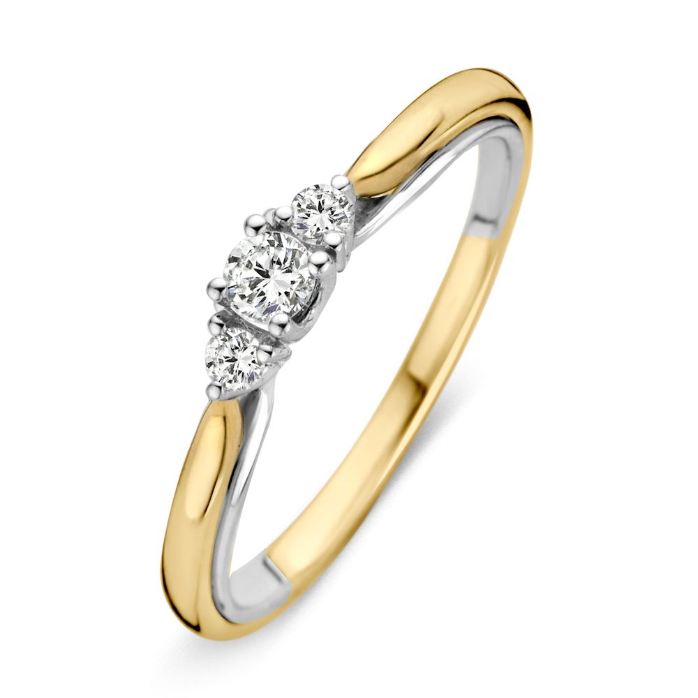 Bague bicolore en or jaune et blanc avec trois brillants de 0,19 ct.