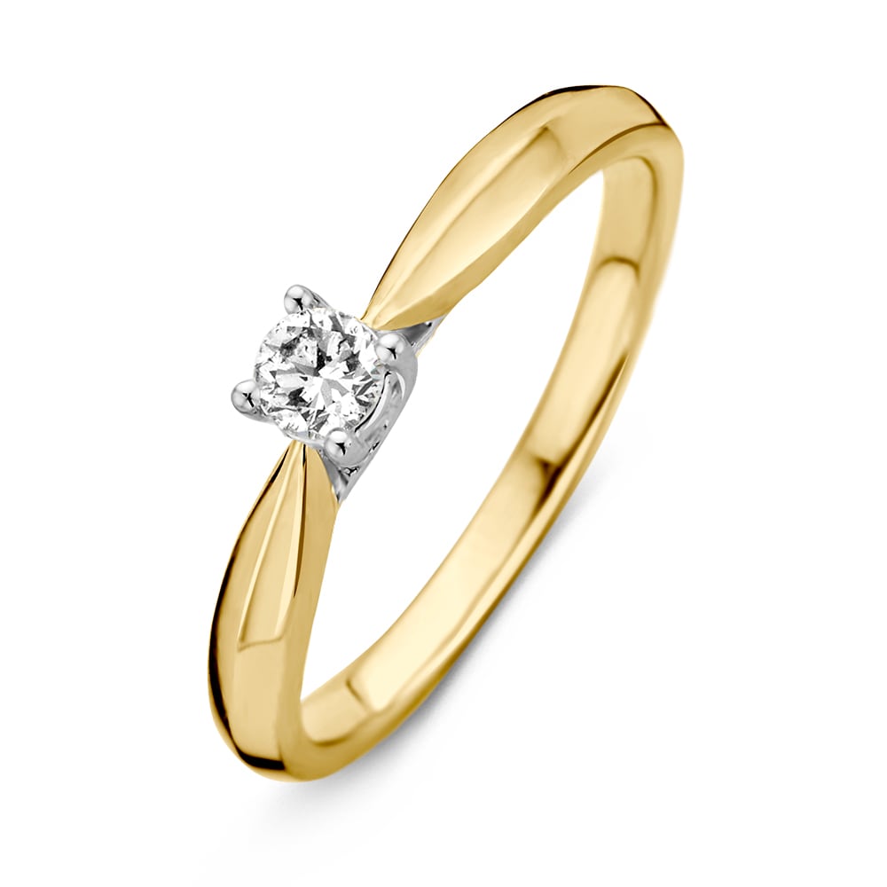 Bague en or bicolore avec diamant de 0,19 ct, design élégant et moderne.