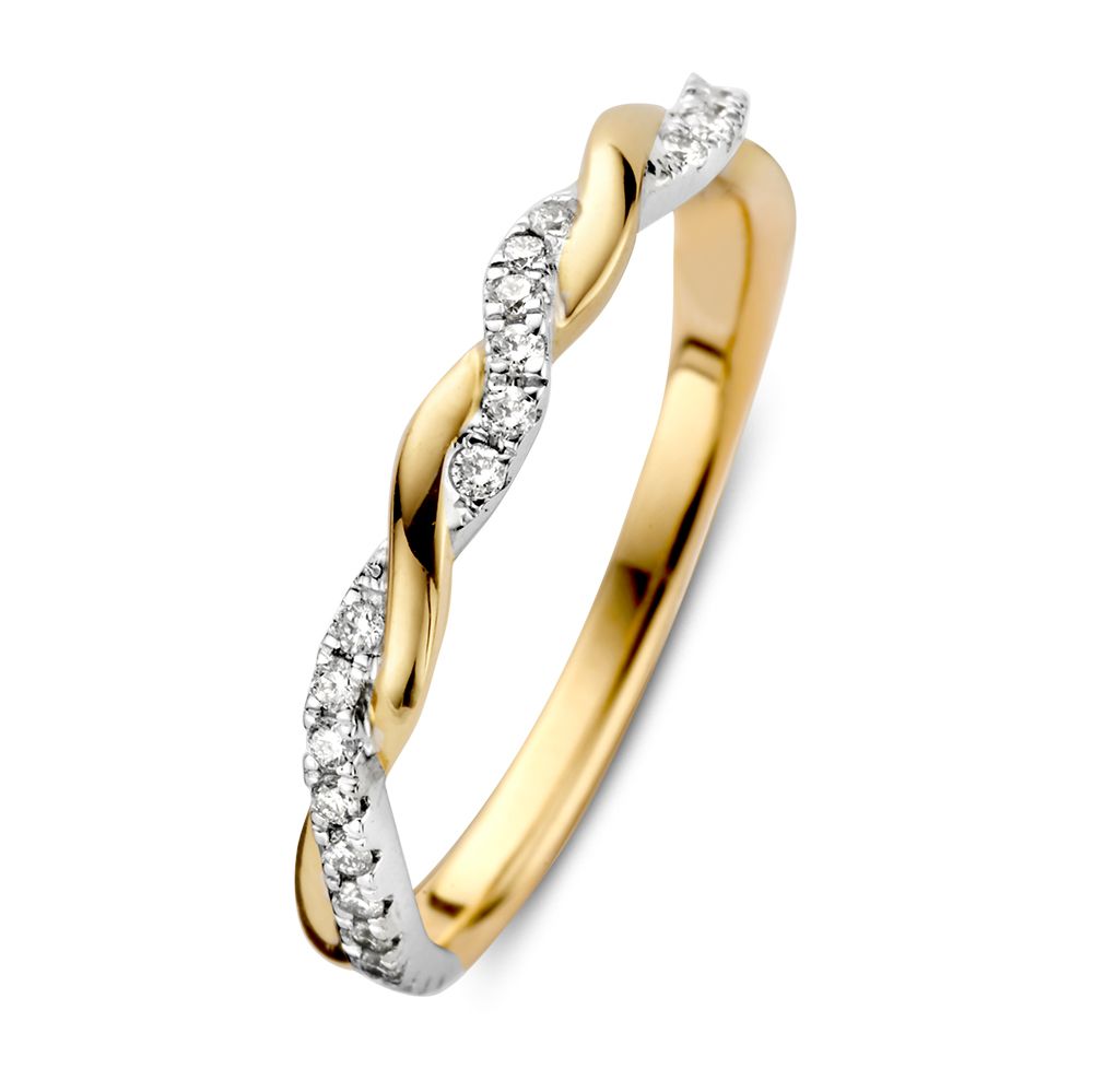Bague en or bicolore avec design tressé et brillants scintillants de 0,19 ct.