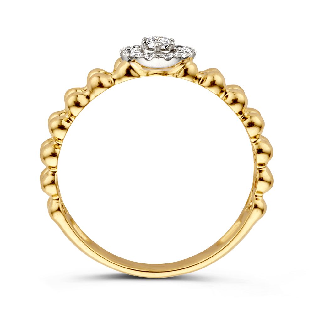 Bague en Or Élégante avec Diamants et Double Rangée de Boules en Or 0.19 crt.