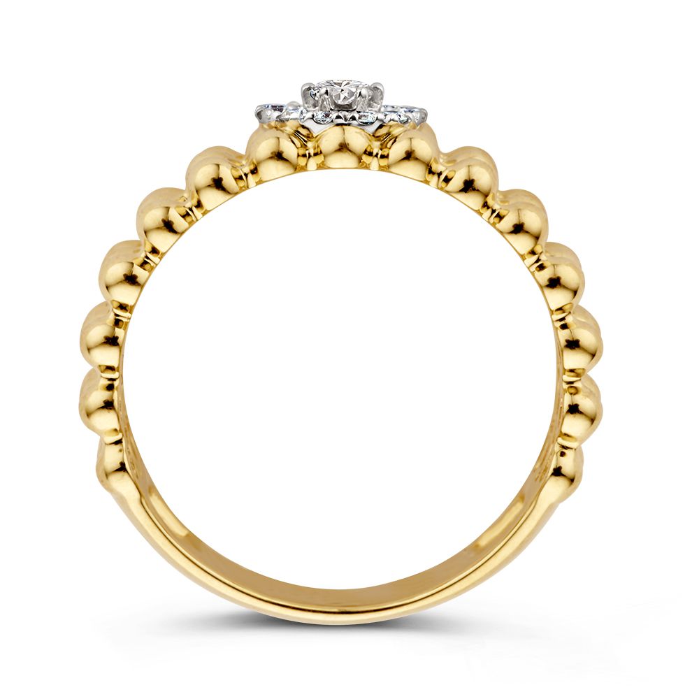 Bague en Or Élégante avec Diamants et Triple Rangée de Boules en Or 0.19 crt.