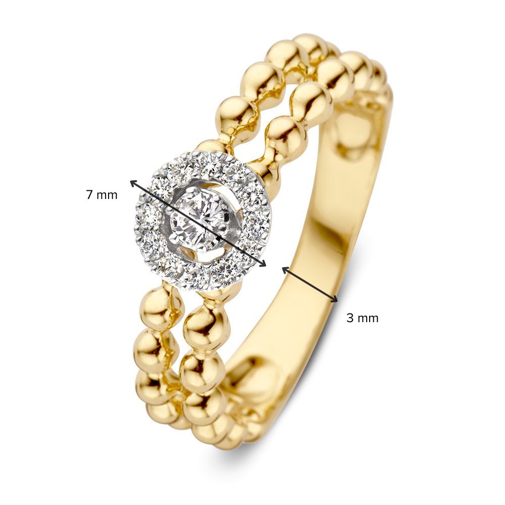 Bague en Or Élégante avec Diamants et Double Rangée de Boules en Or 0.19 crt.