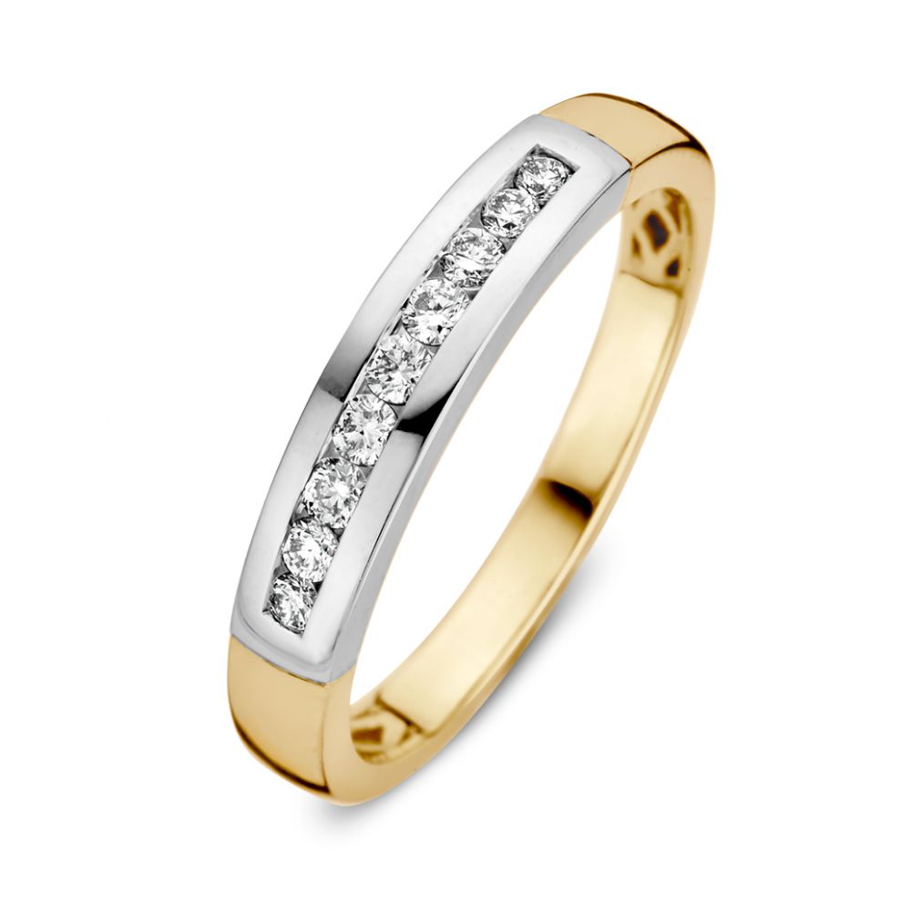 Bague en or bicolore avec brillants en sertissage rail, 0,20 carat.