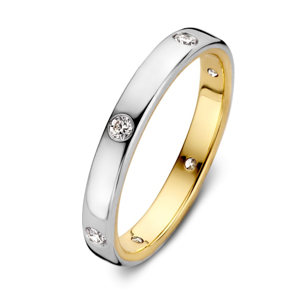 Bague bicolore en or avec diamants, 0,20 carat, finition brillante.