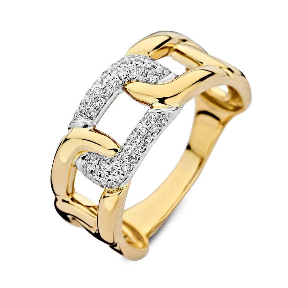 Bague en or bicolore avec brillant – 0,20 carat, design en maillons.