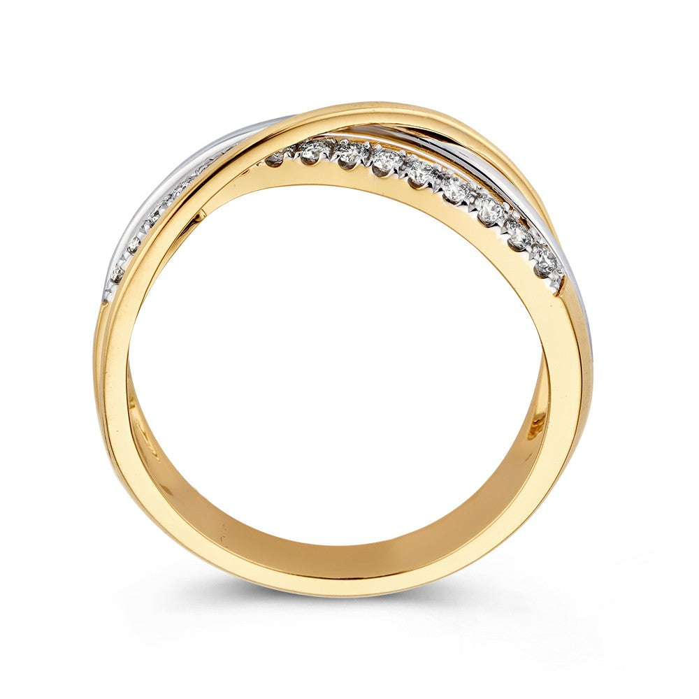 Bague Crossover Bicolore en Or Blanc et Or Jaune avec Diamants – 0.20 Carat