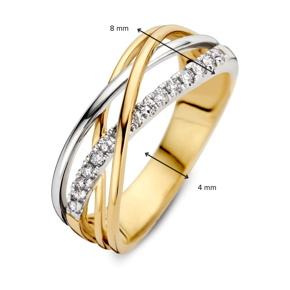 Bague Crossover Bicolore en Or Blanc et Or Jaune avec Diamants – 0.20 Carat