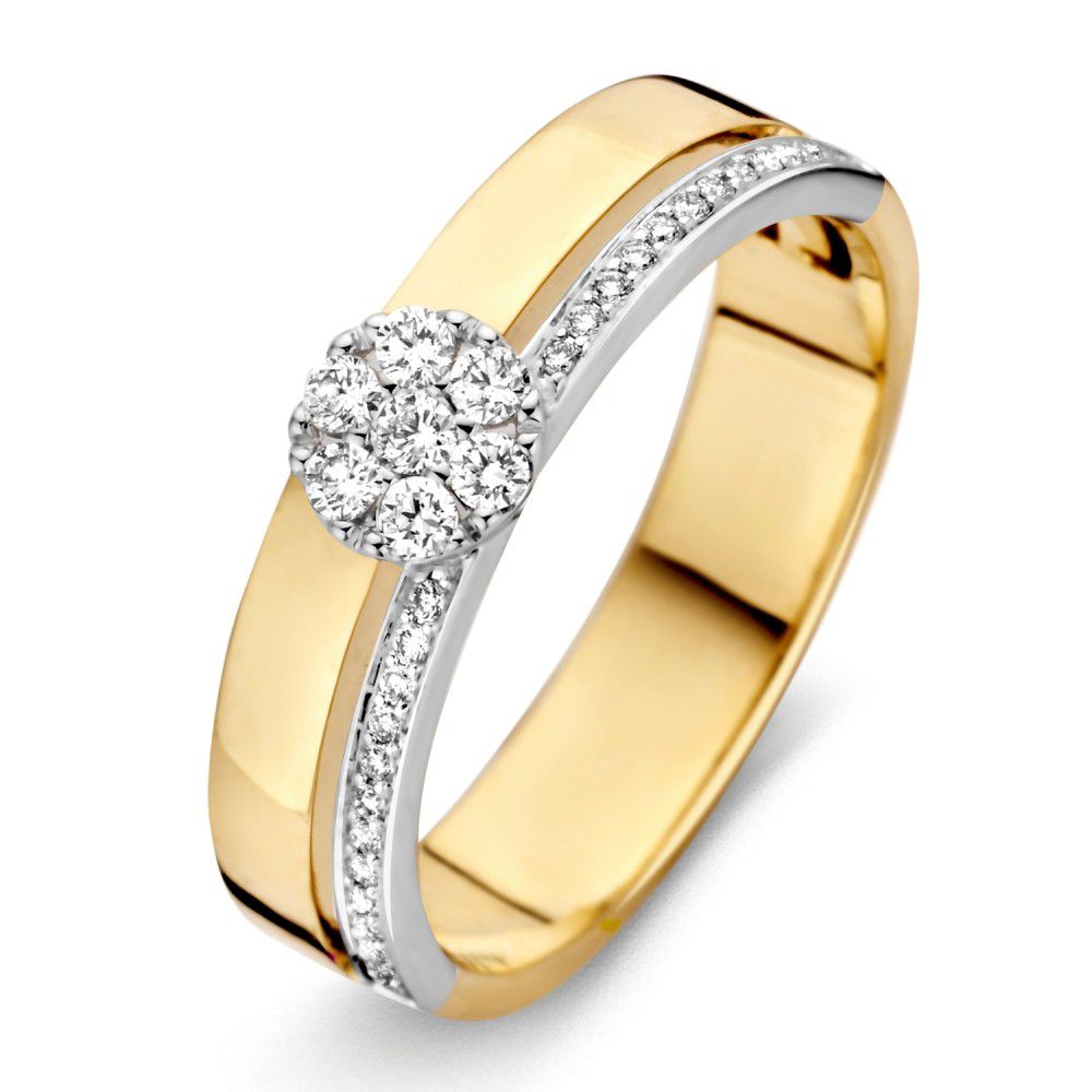 Bague bicolore en or blanc et or jaune avec un motif en rosette de diamants – 0,22 crt.